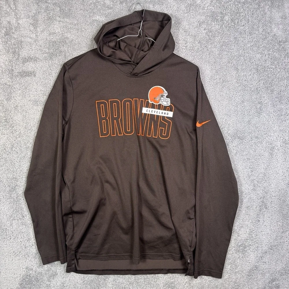 Cleveland Browns Hoodie Men L Nike Dri Fit Pullover Shirt Lightweight Sweatshirt